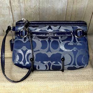 Coach Navy Blue Lurex Optic Metallic Wristlet